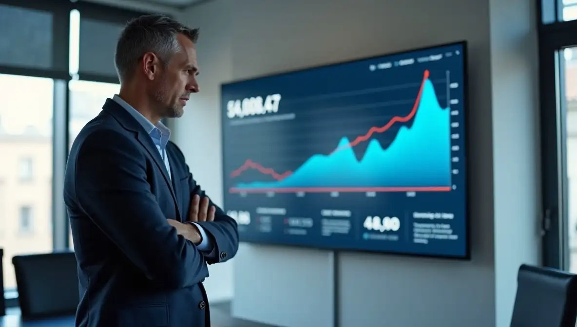 Marketing leader analyzing a B2B analytics dashboard for strategic SaaS growth decisions.