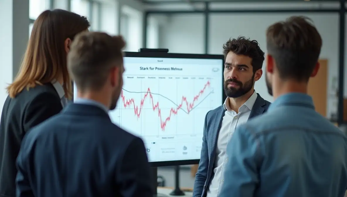 Professional founder focused on strategic business dashboard in modern office, embodying calm control and resilience.