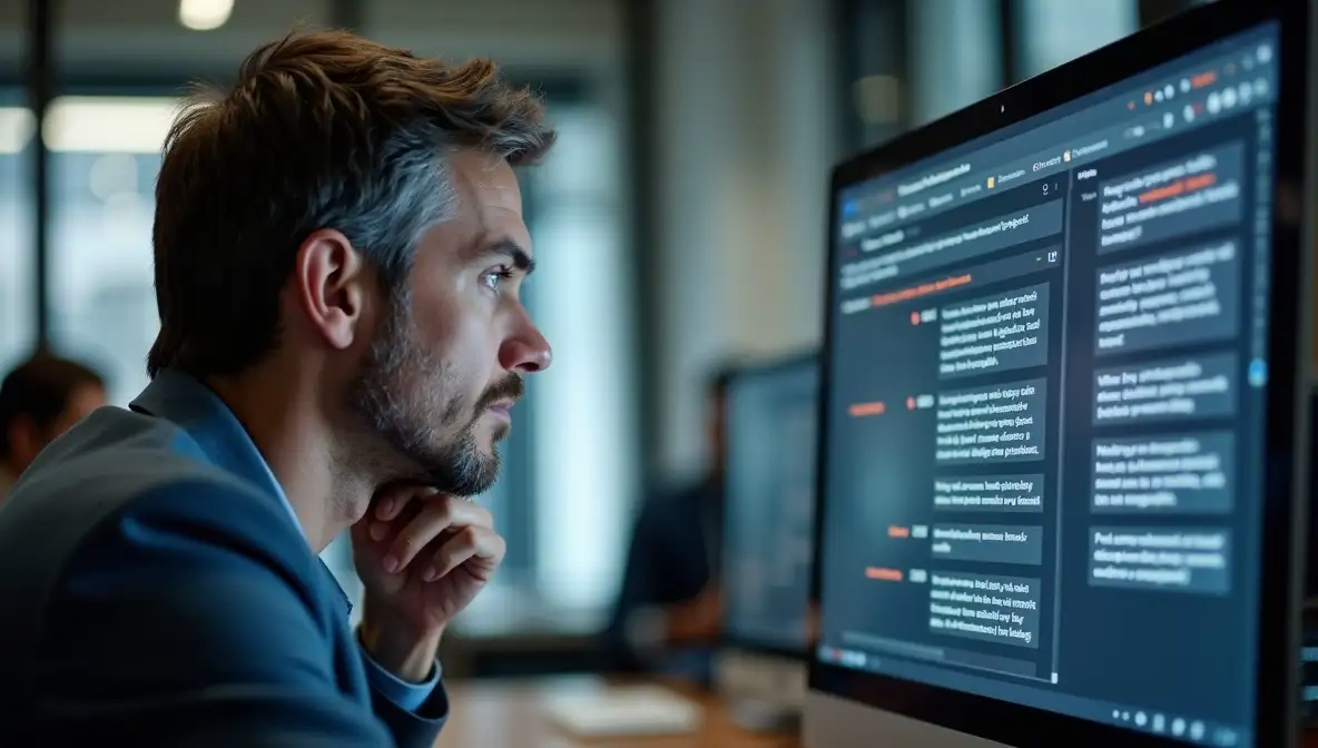 Frustrated professional looking at laptop with low social media engagement, feeling like shouting into a void.