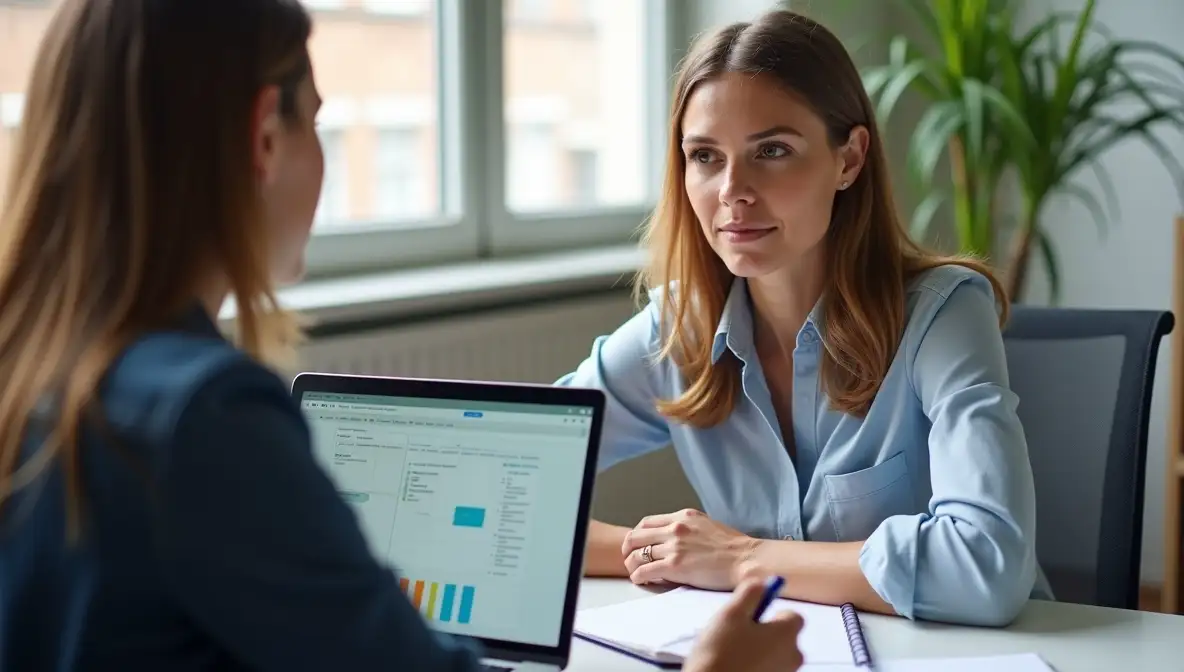 Marketing leader dims screen, engaging team for a human-centric strategy shift.