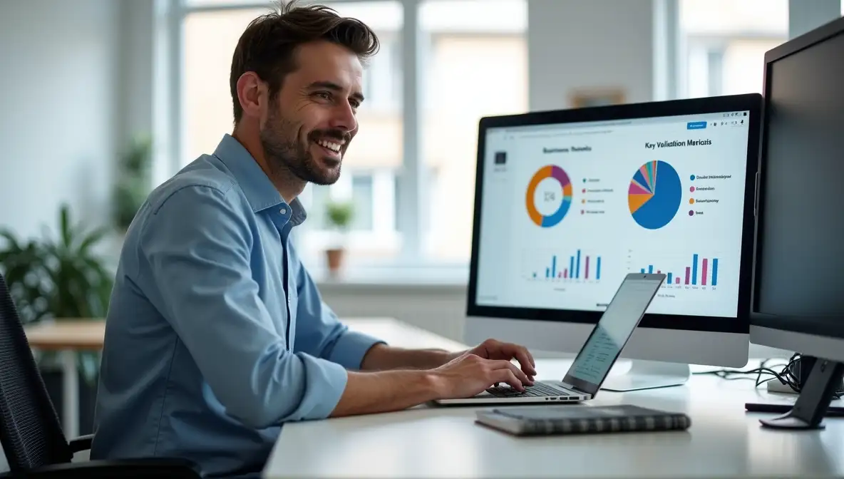 Focused professional planning a sustainable business on a laptop, highlighting strategic financial efficiency.