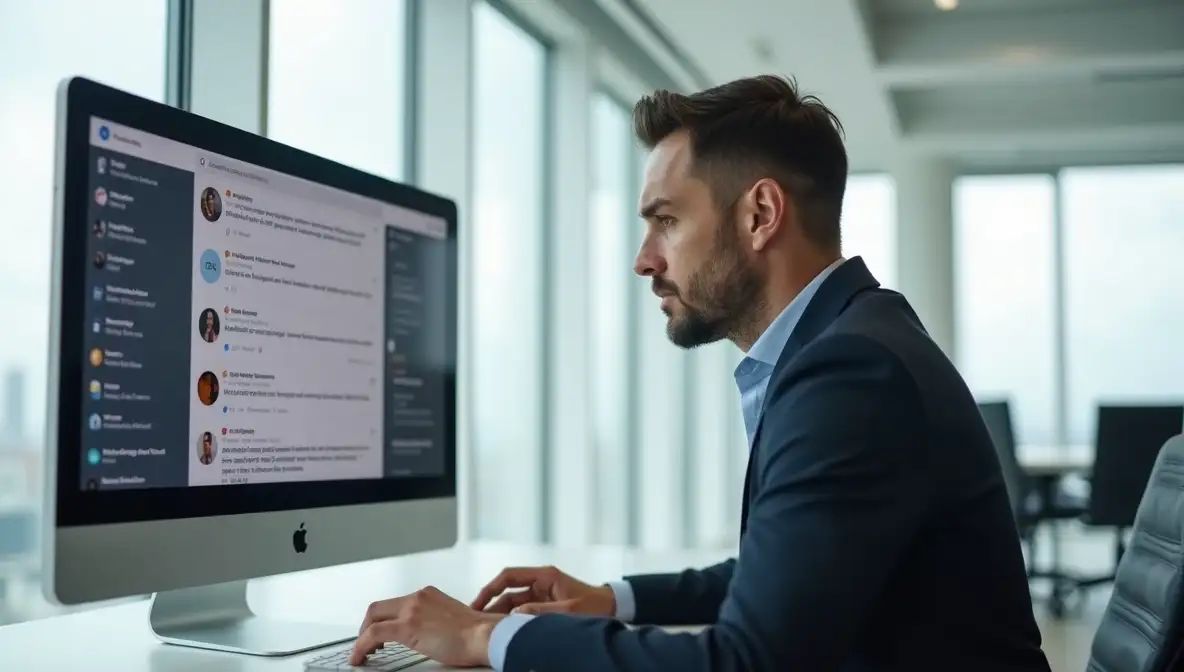 SaaS founder deeply focused on business documents, financial projections, and market strategy, with a laptop displaying a no-code interface in the background.