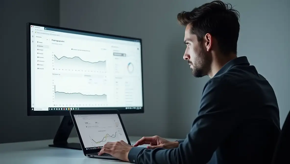 Somber SaaS founder alone at a desk, staring at an empty analytics dashboard showing zero sign-ups and flatlined engagement.